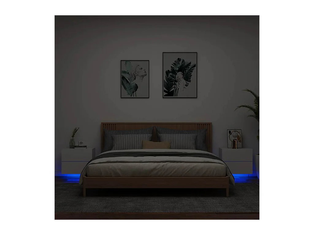 Mesitas de noche | Mesilla de noche de pared con luces LED 2 unidades blanco