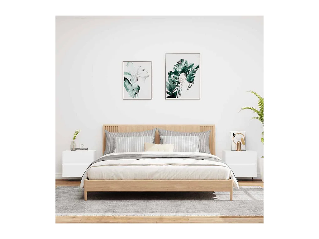 Mesitas de noche | Mesilla de noche de pared con luces LED 2 unidades blanco