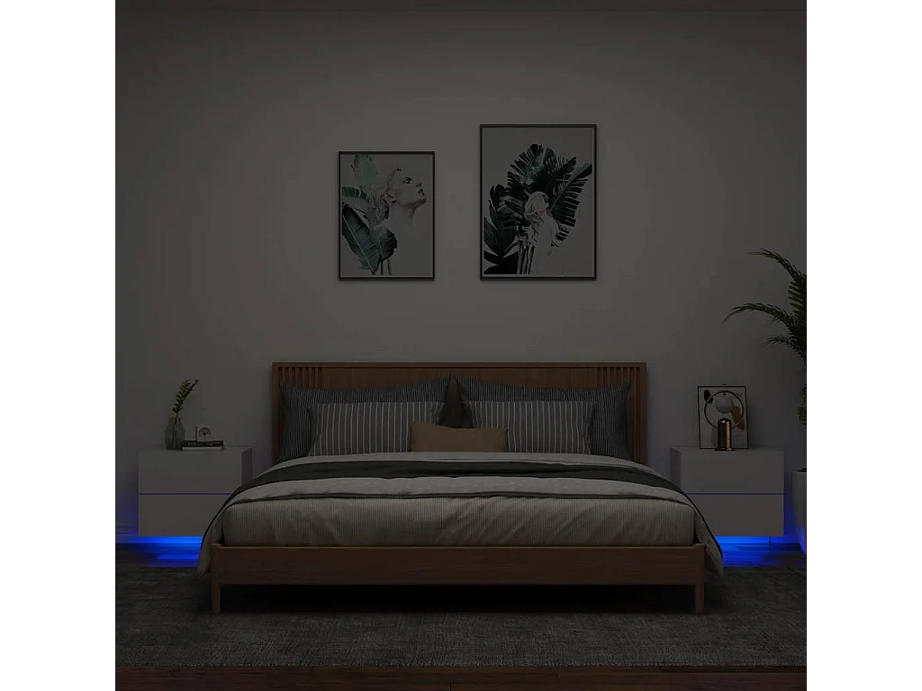 Mesitas de noche | Mesilla de noche de pared con luces LED 2 unidades blanco