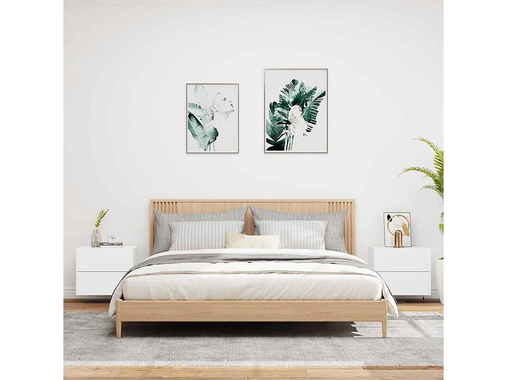 Mesitas de noche | Mesilla de noche de pared con luces LED 2 unidades blanco