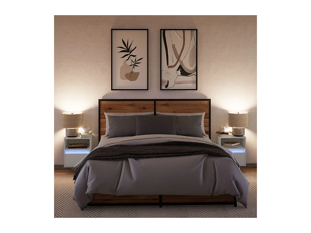 Mesitas de noche | Mesilla de noche de pared con luces LED 2 unidades blanco
