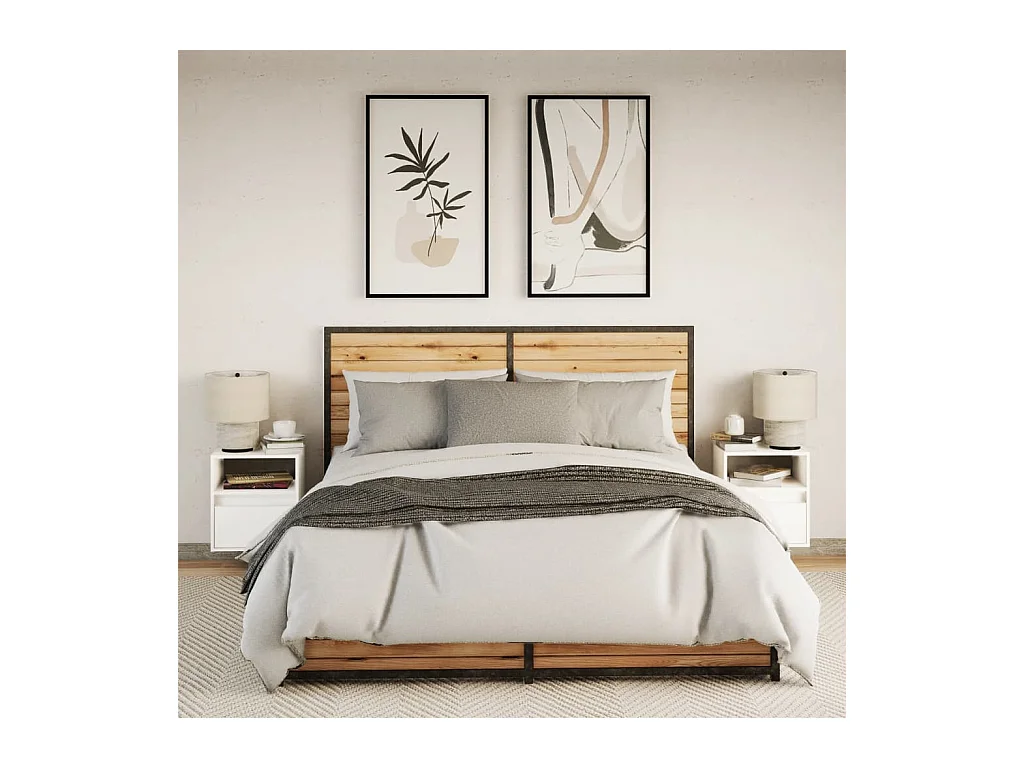 Mesitas de noche | Mesilla de noche de pared con luces LED 2 unidades blanco