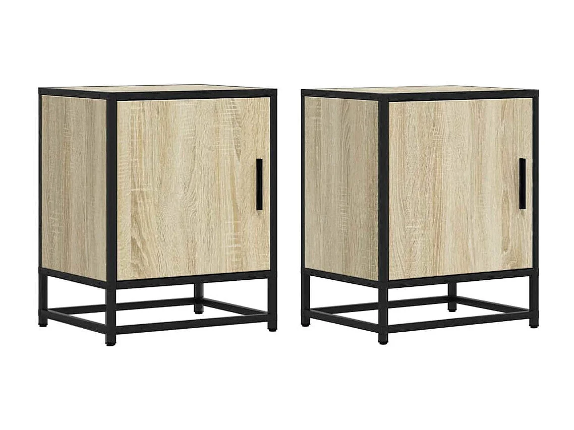 Nachttisch 2er Set-Beistelltisch-Nachttischkommode Sonoma-Eiche 40x31x50cm Holzwerkstoff Metall SHL68741