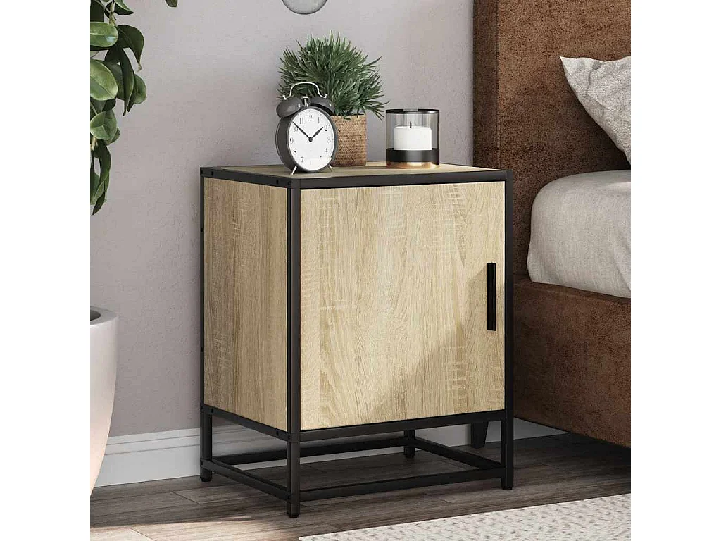Nachttisch 2er Set-Beistelltisch-Nachttischkommode Sonoma-Eiche 40x31x50cm Holzwerkstoff Metall SHL68741