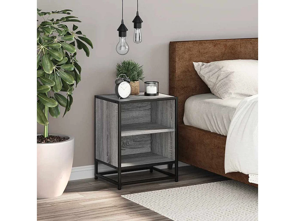 Nachttisch-Beistelltisch Grau Sonoma 40x31x50 cm Holzwerkstoff und Metall SHL96227