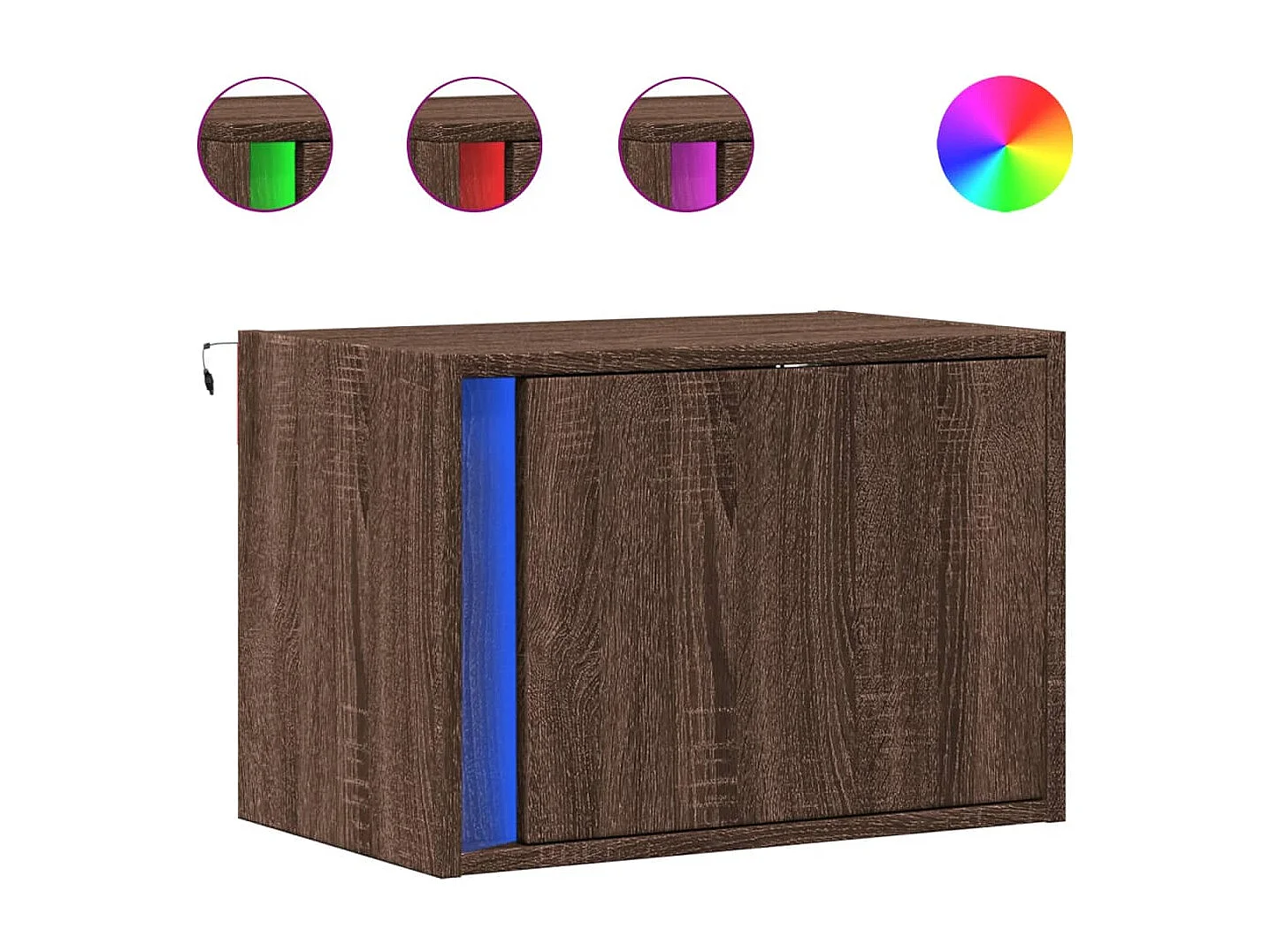 Nachttisch hängend | Wand-Nachttisch mit LED-Leuchten Braun Eichen-Optik SHL47042