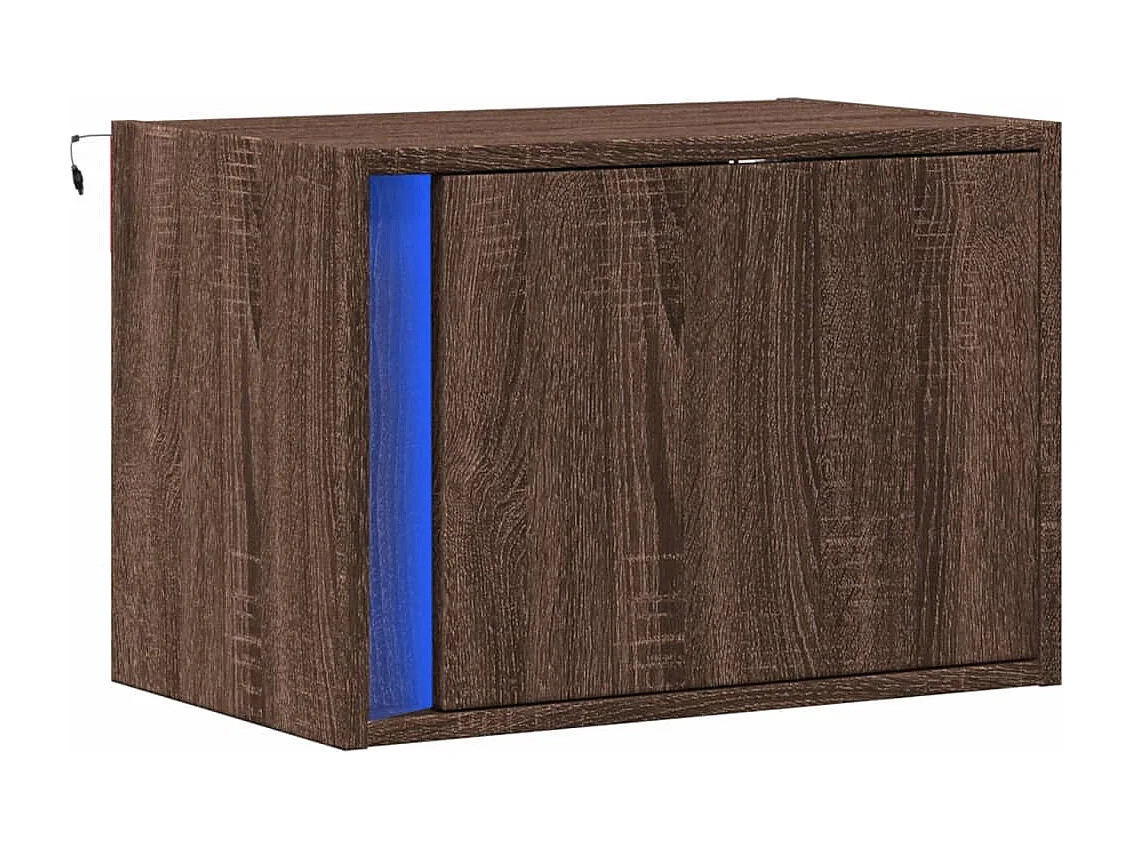 Nachttisch hängend | Wand-Nachttisch mit LED-Leuchten Braun Eichen-Optik SHL47042
