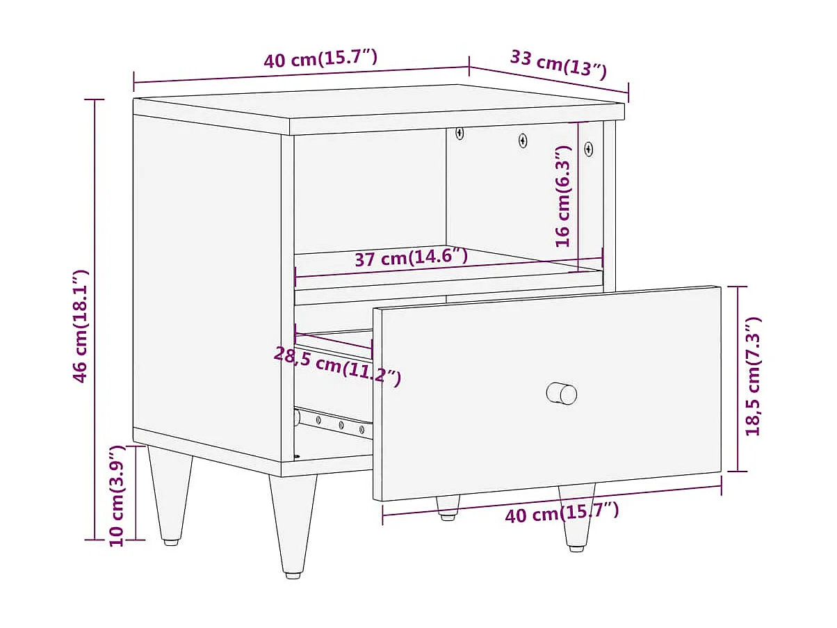 Nachttisch 2er Set-Beistelltisch 40x33x46 cm Massivholz Mango SHL27327