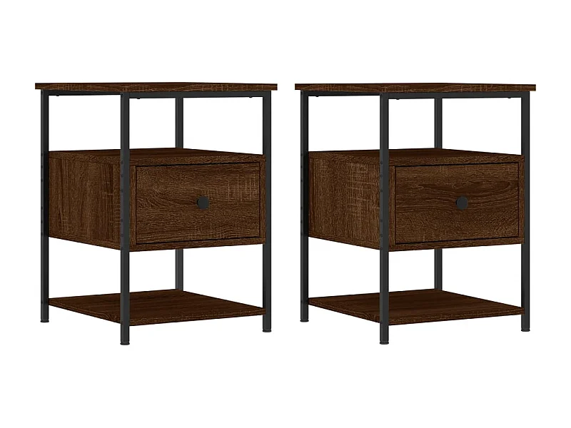 Nachttisch 2er Set-Beistelltisch-Nachttischkommode Braun Eichen-Optik 40x42x56 cm Holzwerkstoff SHL48859