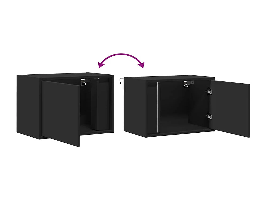 Mesitas de noche | Mesilla de noche de pared con luces LED 2 unidades negro