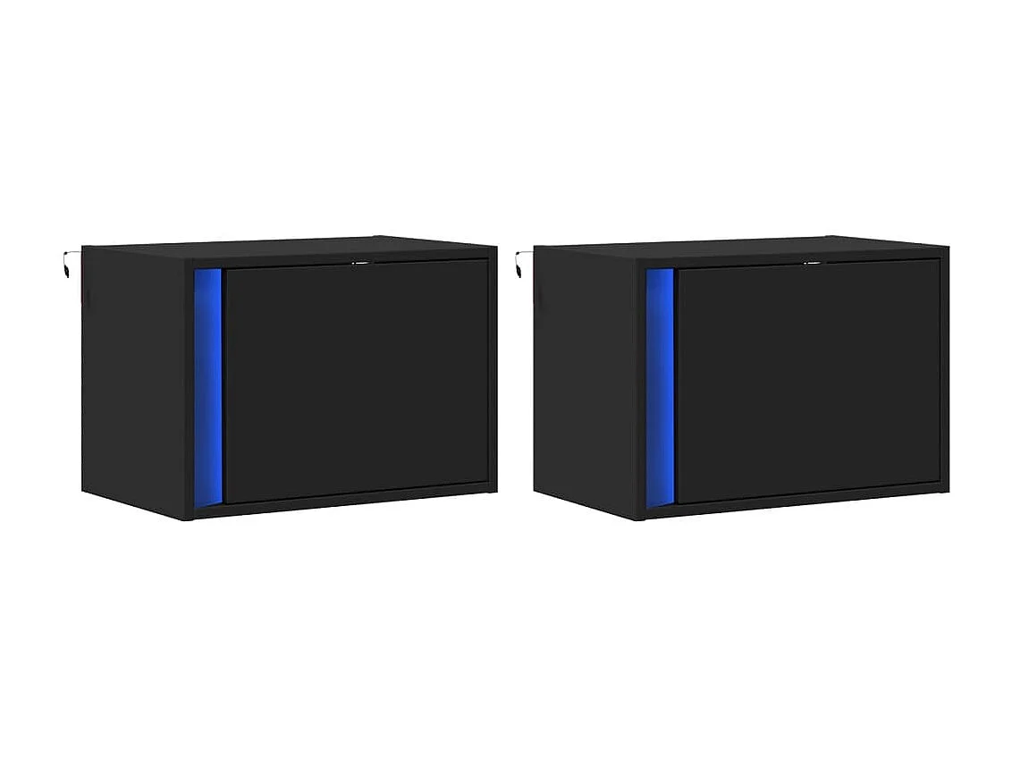 Mesitas de noche | Mesilla de noche de pared con luces LED 2 unidades negro