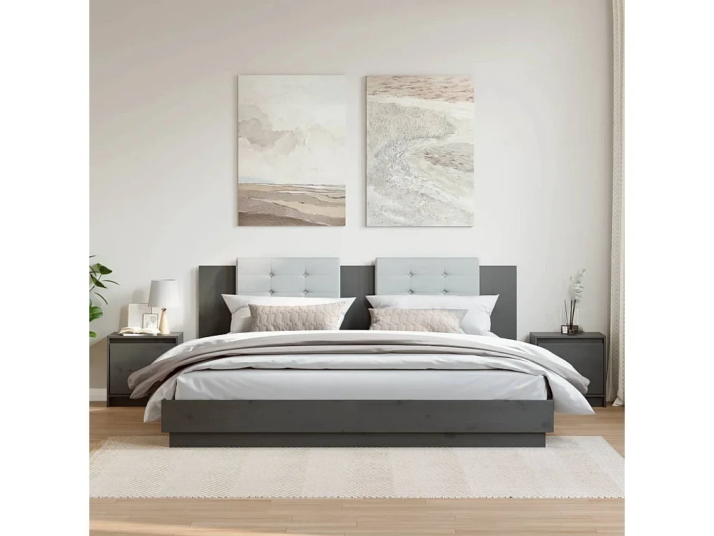 Nachttisch 2er Set-Beistelltisch-Nachttischkommode Grau 40x30,5x40 cm Massivholz Kiefer SHL17821