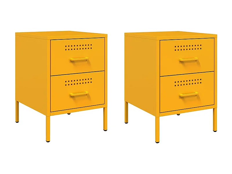Tables de chevet lot de 2 avec tiroirs jaune moutarde 36x39x50,5 cm acier