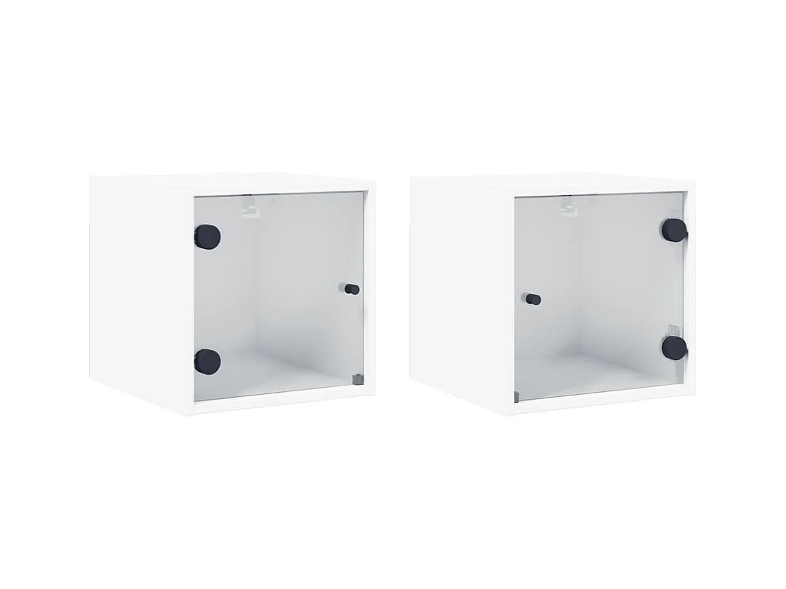 Mesitas de noche | Mesilla de noche con puertas de vidrio 2 uds blanco 35x37x35 cm