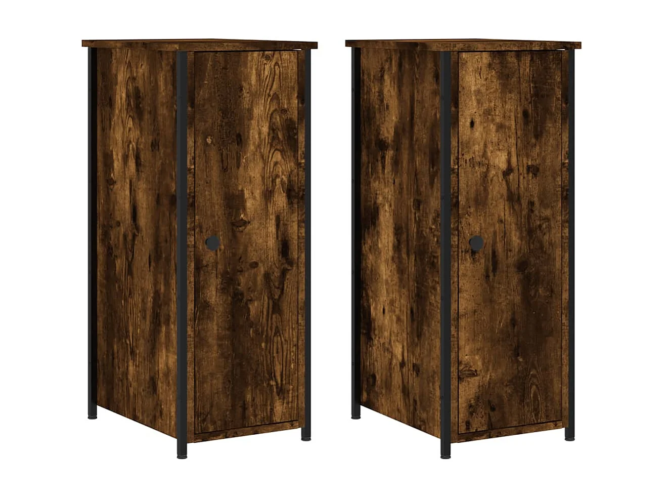 Nachttisch 2er Set-Beistelltisch-Nachttischkommode Räuchereiche 32x42x80 cm Holzwerkstoff SHL99081