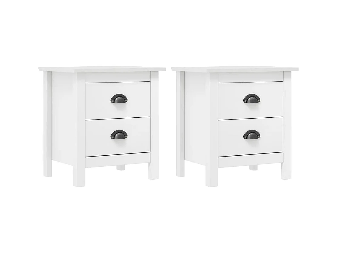 Lot de 2 Tables de chevet Hill-Tables d'appoint avec tiroirs Blanc 46x35x49,5 cm Bois pin solide