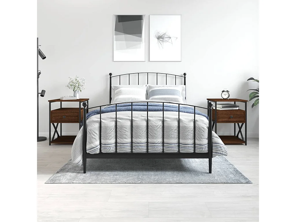 Nachttisch 2er Set-Beistelltisch-Nachttischkommode Braun Eichen-Optik 40x42x55 cm Holzwerkstoff SHL45144