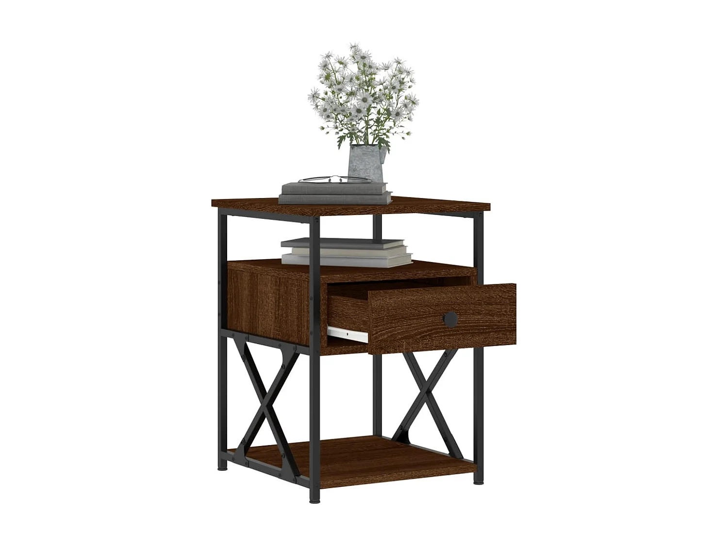 Nachttisch 2er Set-Beistelltisch-Nachttischkommode Braun Eichen-Optik 40x42x55 cm Holzwerkstoff SHL45144