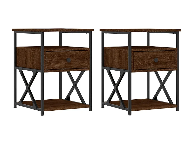 Nachttisch 2er Set-Beistelltisch-Nachttischkommode Braun Eichen-Optik 40x42x55 cm Holzwerkstoff SHL45144