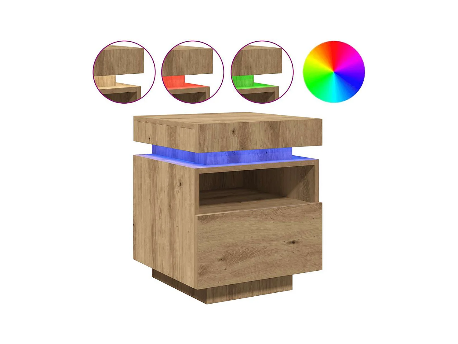 Mesita de noche | Mesilla de noche con luces LED roble artisan 40x39x48,5 cm