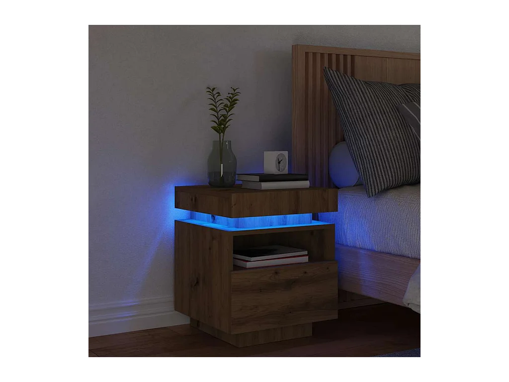 Mesita de noche | Mesilla de noche con luces LED roble artisan 40x39x48,5 cm