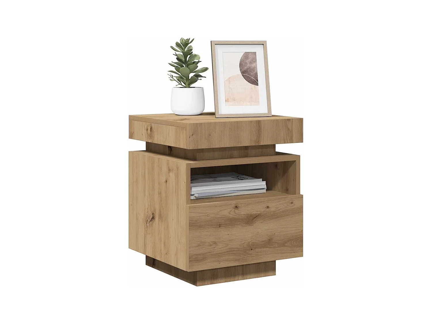 Mesita de noche | Mesilla de noche con luces LED roble artisan 40x39x48,5 cm