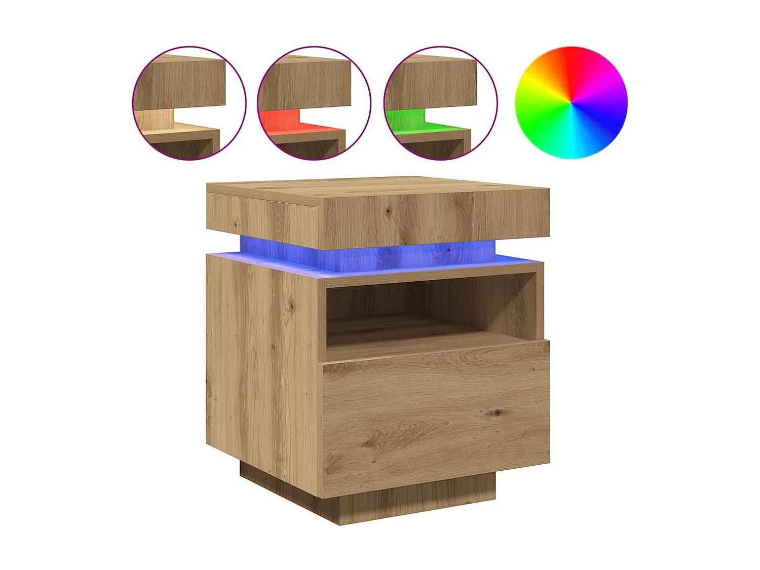 Nachttisch-Beistelltisch mit LED-Leuchten Artisan-Eiche 40x39x48,5 cm SHL40573