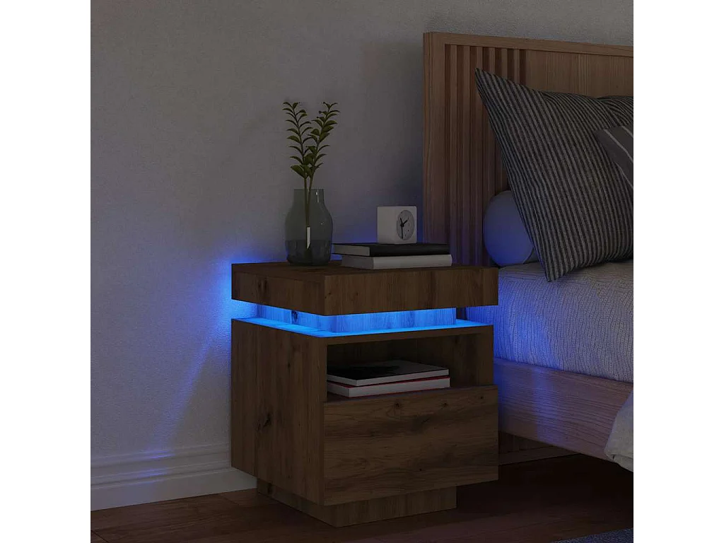 Nachttisch-Beistelltisch mit LED-Leuchten Artisan-Eiche 40x39x48,5 cm SHL40573