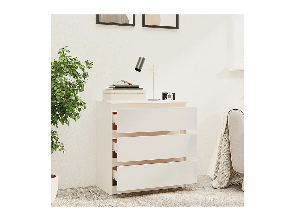 Mesita de noche | Mesilla de noche madera maciza de mango blanco 60x36x64 cm