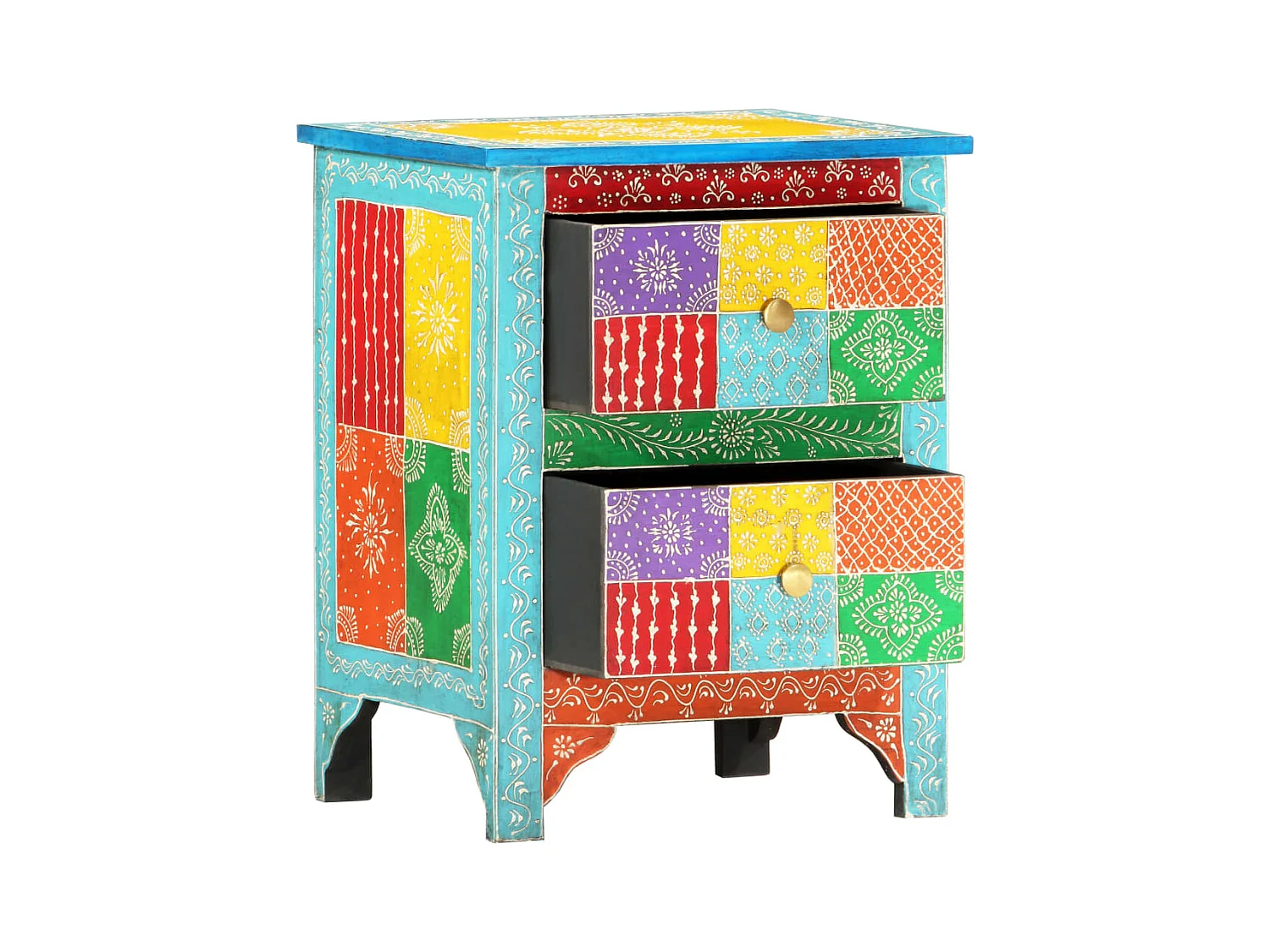 Mesita de noche | Mesilla de noche pintada a mano madera maciza mango 40x30x50 cm