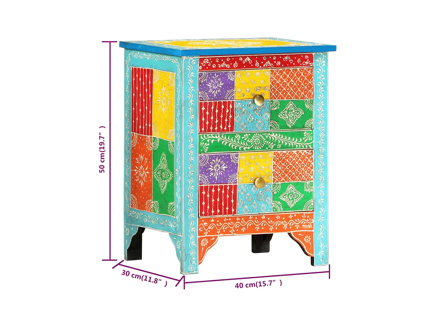 Mesita de noche | Mesilla de noche pintada a mano madera maciza mango 40x30x50 cm