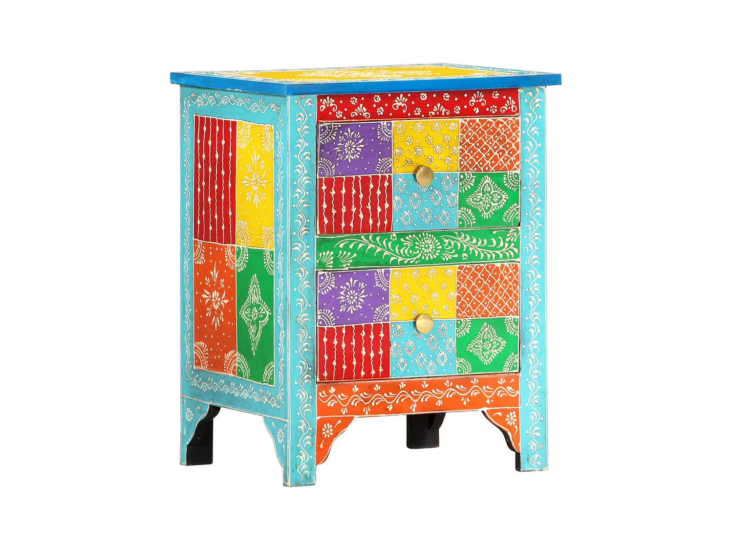 Mesita de noche | Mesilla de noche pintada a mano madera maciza mango 40x30x50 cm