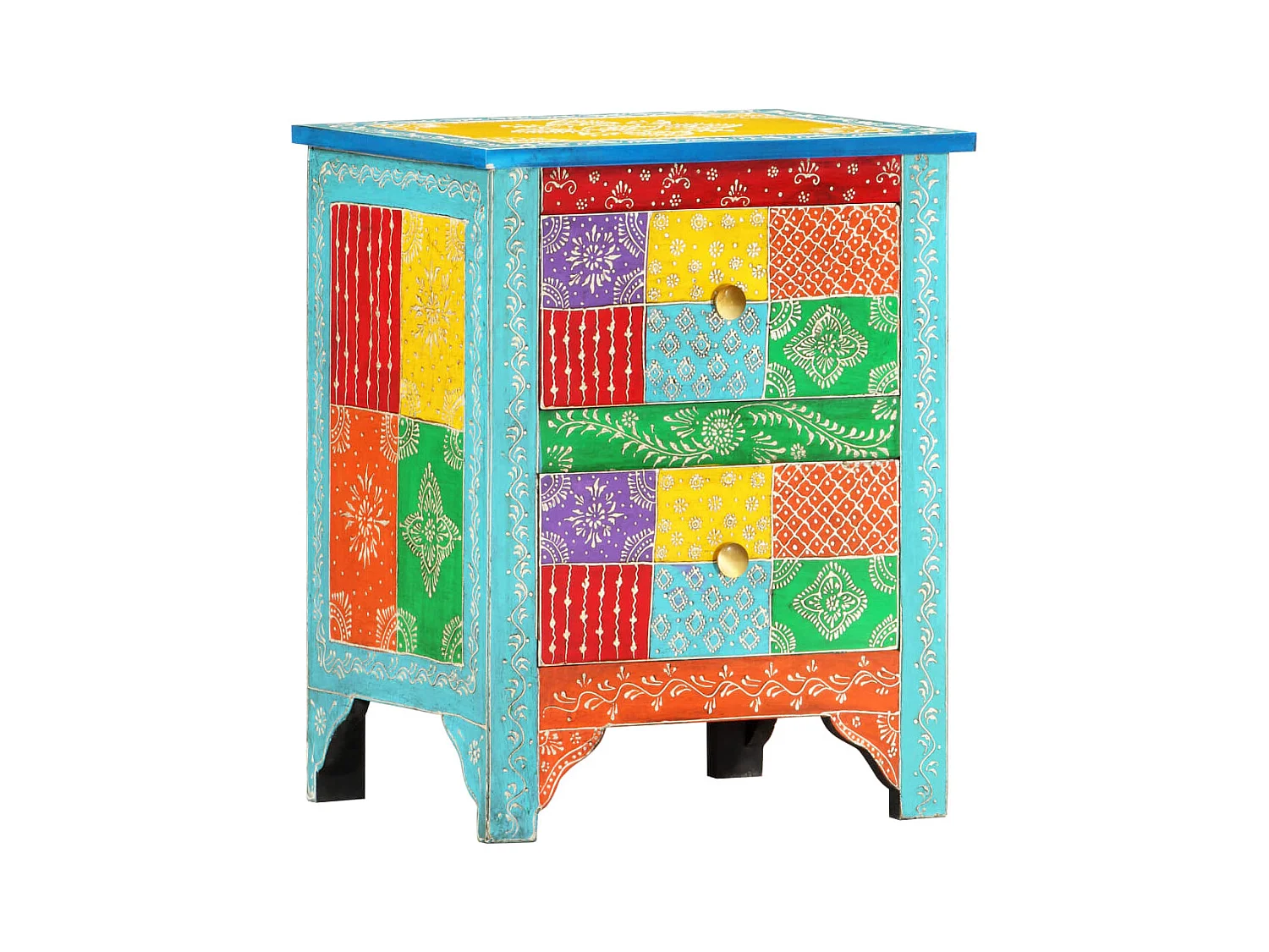 Mesita de noche | Mesilla de noche pintada a mano madera maciza mango 40x30x50 cm