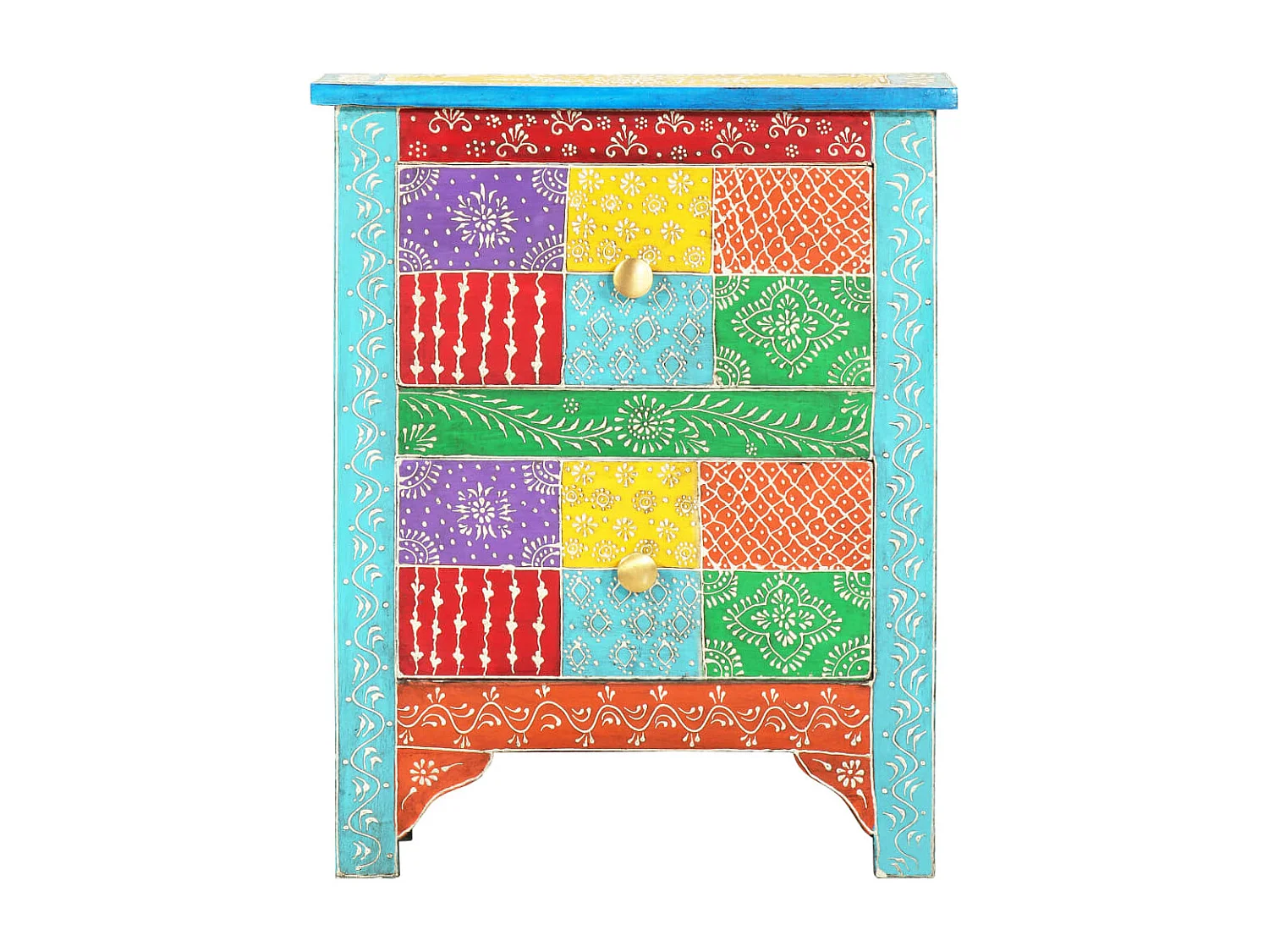 Handbemalter Nachttisch 40×30×50 cm Mango Massivholz SHL51524