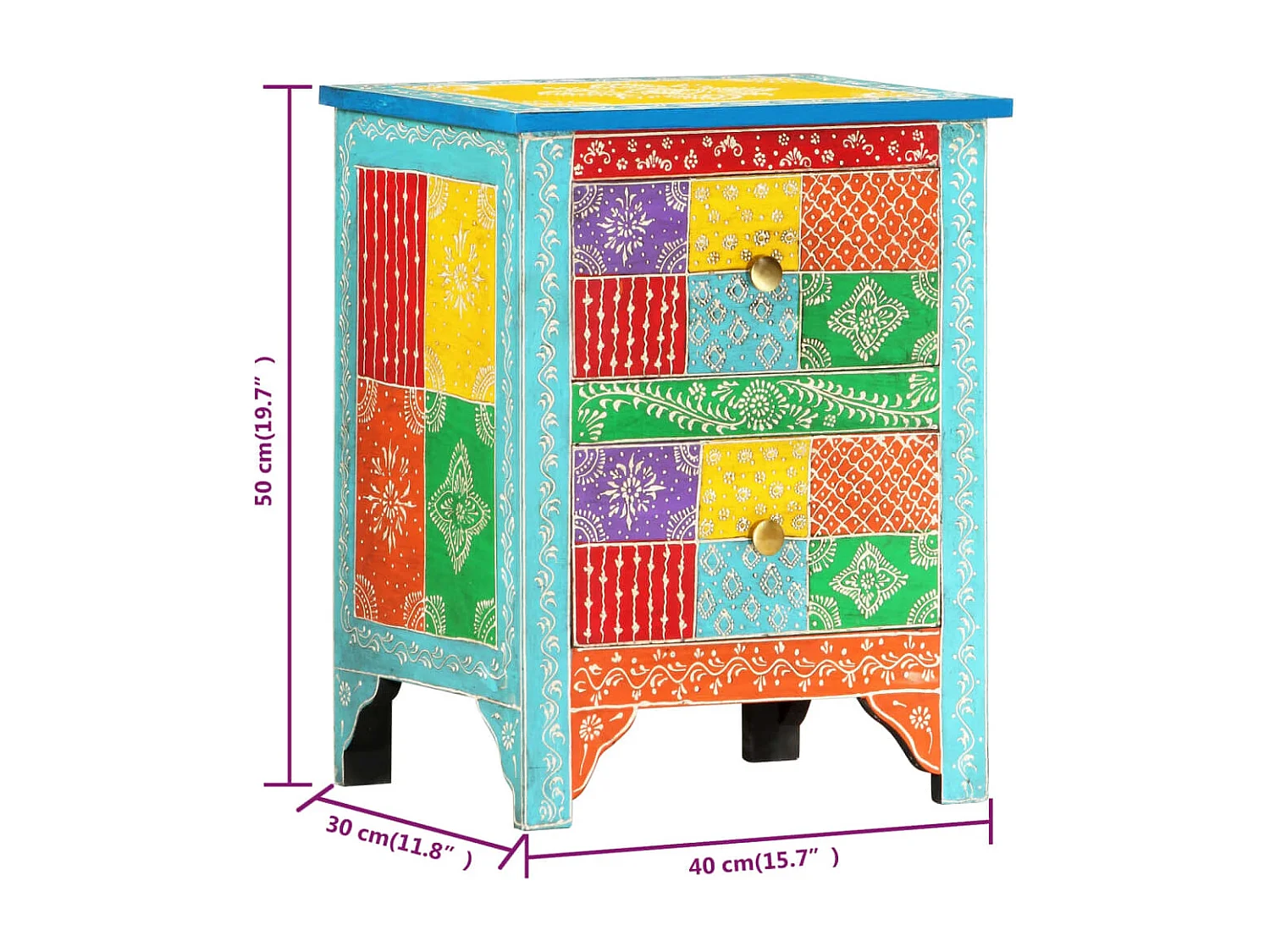 Handbemalter Nachttisch 40×30×50 cm Mango Massivholz SHL51524