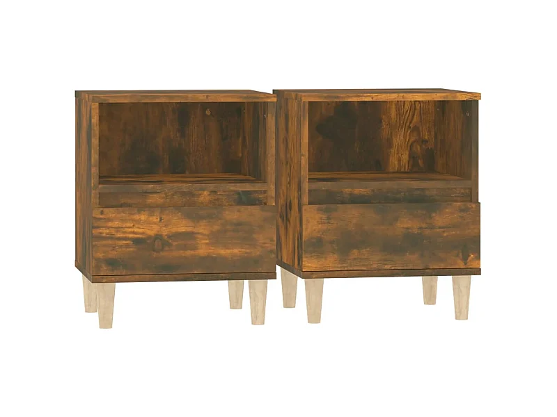 Tables de chevet lot de 2 avec compartiments ouverts Chêne fumé 40x35x50 cm