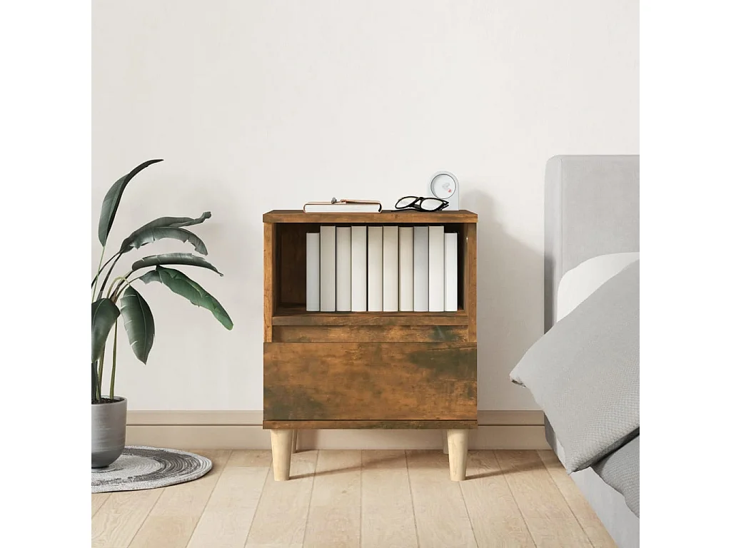 Tables de chevet lot de 2 avec compartiments ouverts Chêne fumé 40x35x50 cm