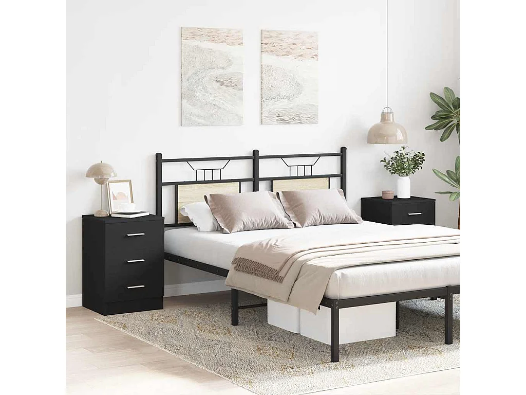 Nachttisch 2er Set-Beistelltisch Schwarz 38x35x56 cm Holzwerkstoff SHL28003