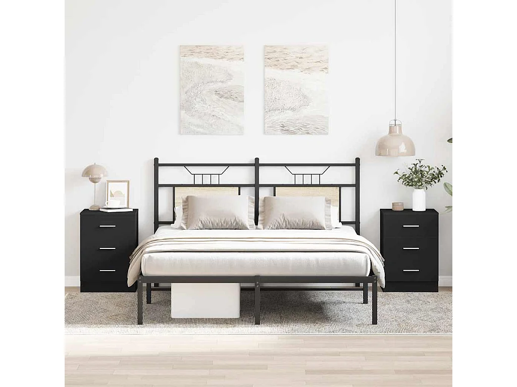 Nachttisch 2er Set-Beistelltisch Schwarz 38x35x56 cm Holzwerkstoff SHL28003