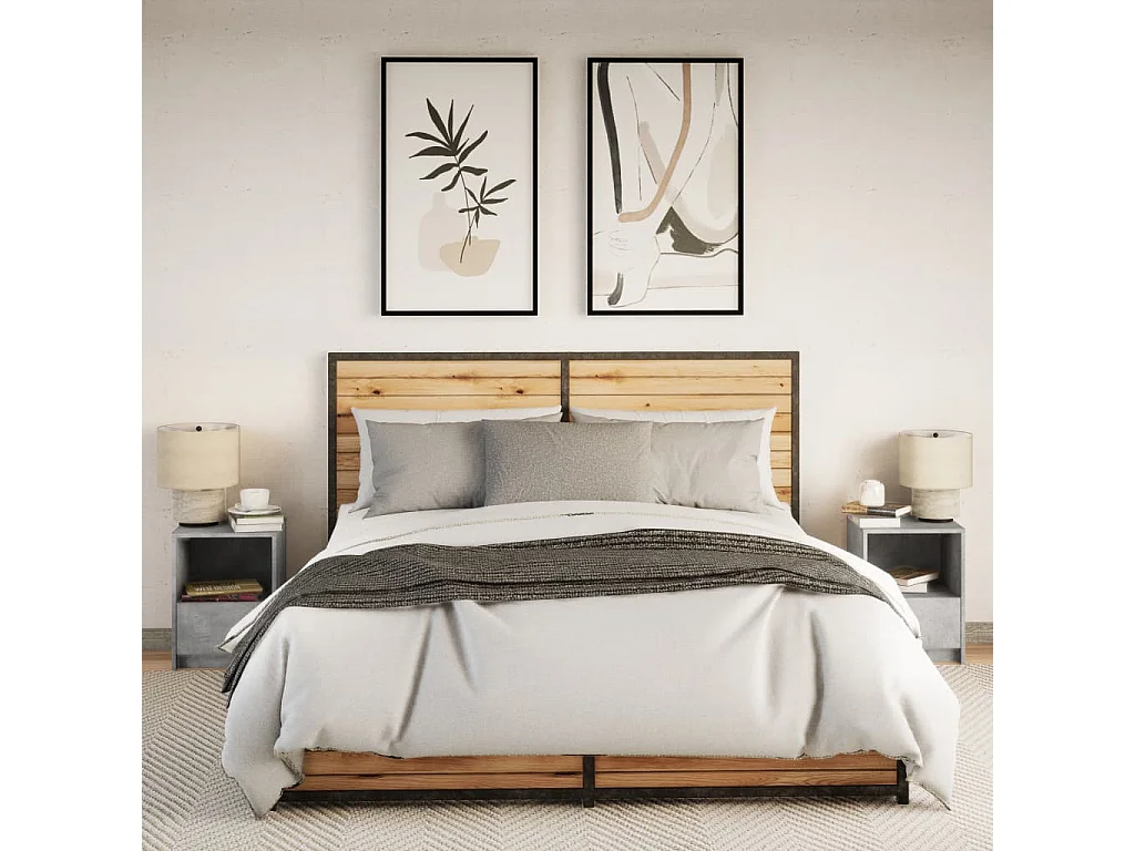 Nachttische mit LED-Leuchten 2er Set | Beistelltisch Betongrau Holzwerkstoff SHL28468