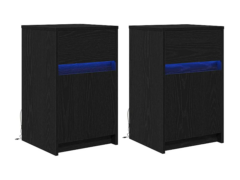 Mesita de Noche | Armario de Noche LED 2 uds. Roble negro 38x34x61 cm