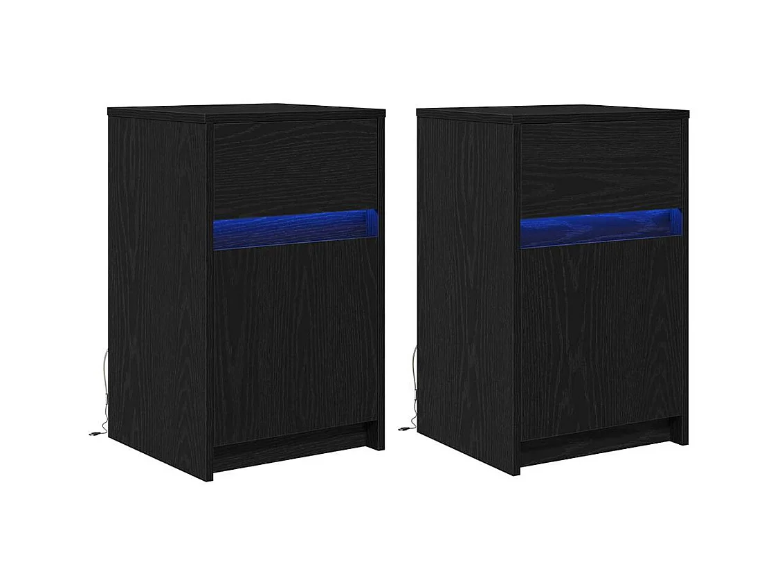 Mesita de Noche | Armario de Noche LED 2 uds. Roble negro 38x34x61 cm