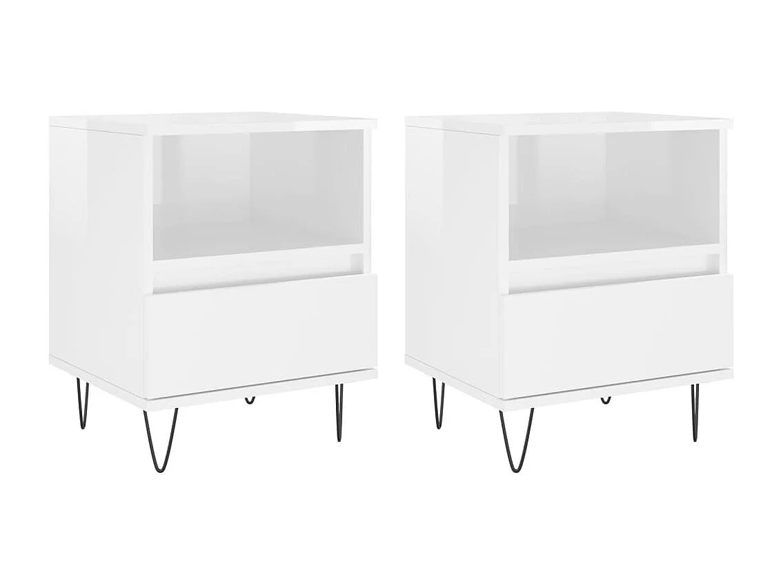 Nachttisch 2er Set-Beistelltisch-Nachttischkommode Hochglanz-Weiß 40x35x50 cm Holzwerkstoff SHL14991