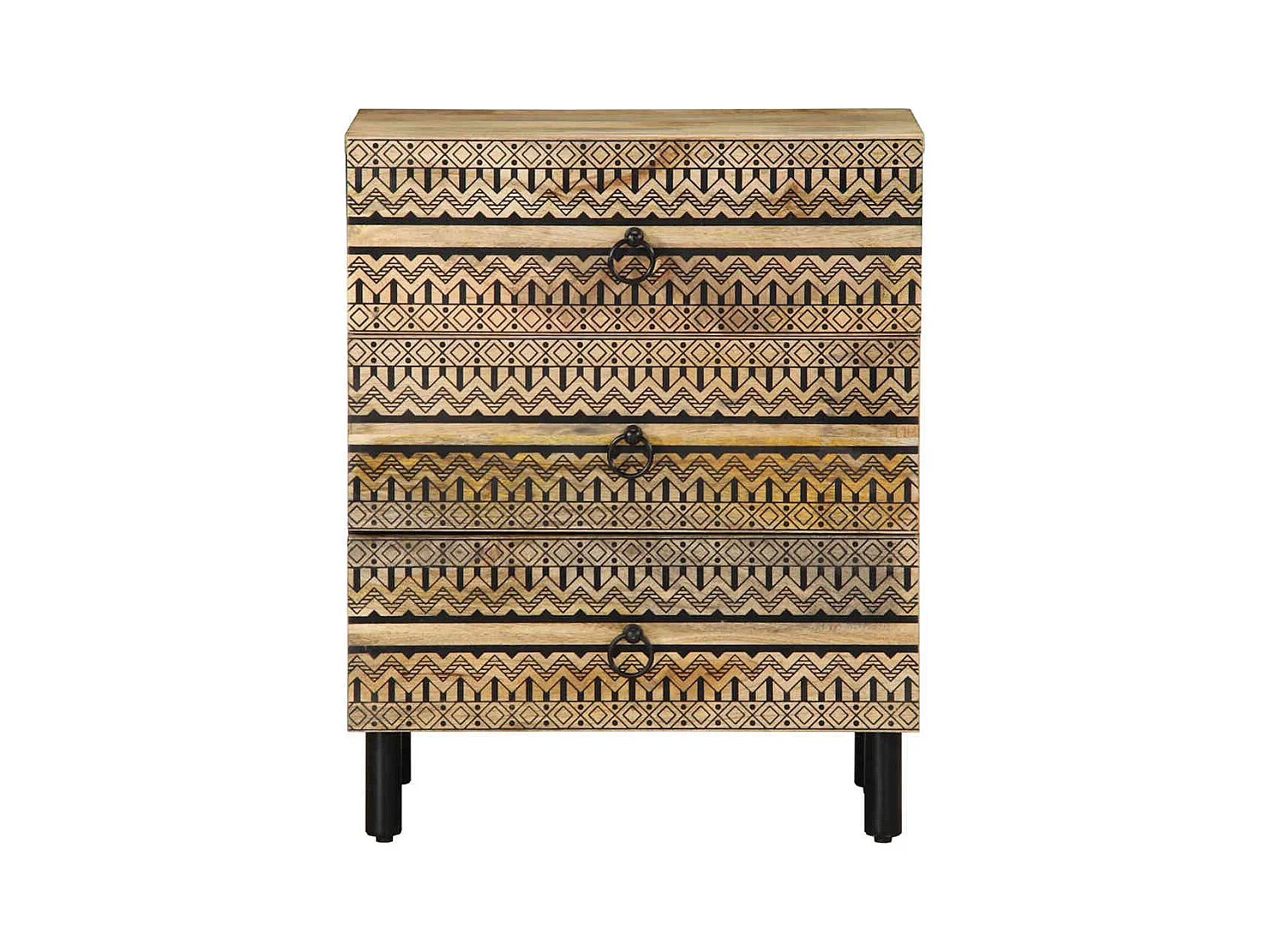 Mesita de noche | Mesilla de noche madera maciza de mango rugosa negro 50x33x62 cm