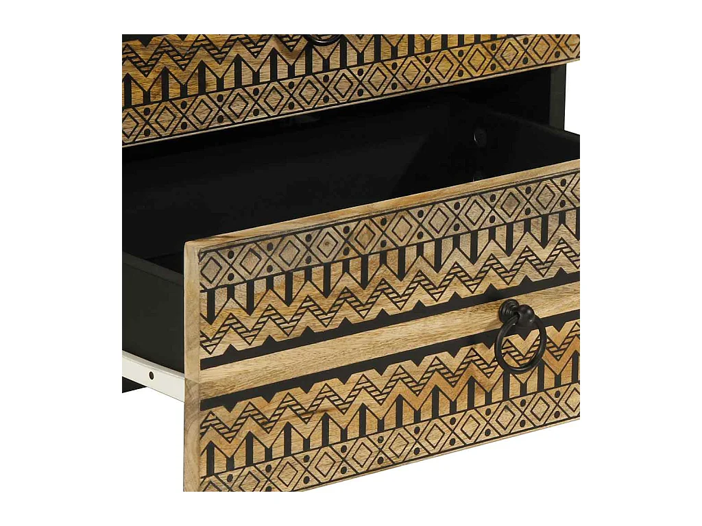 Mesita de noche | Mesilla de noche madera maciza de mango rugosa negro 50x33x62 cm