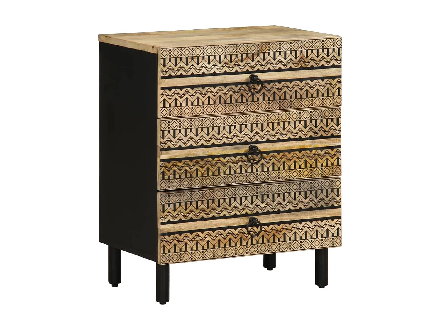 Mesita de noche | Mesilla de noche madera maciza de mango rugosa negro 50x33x62 cm