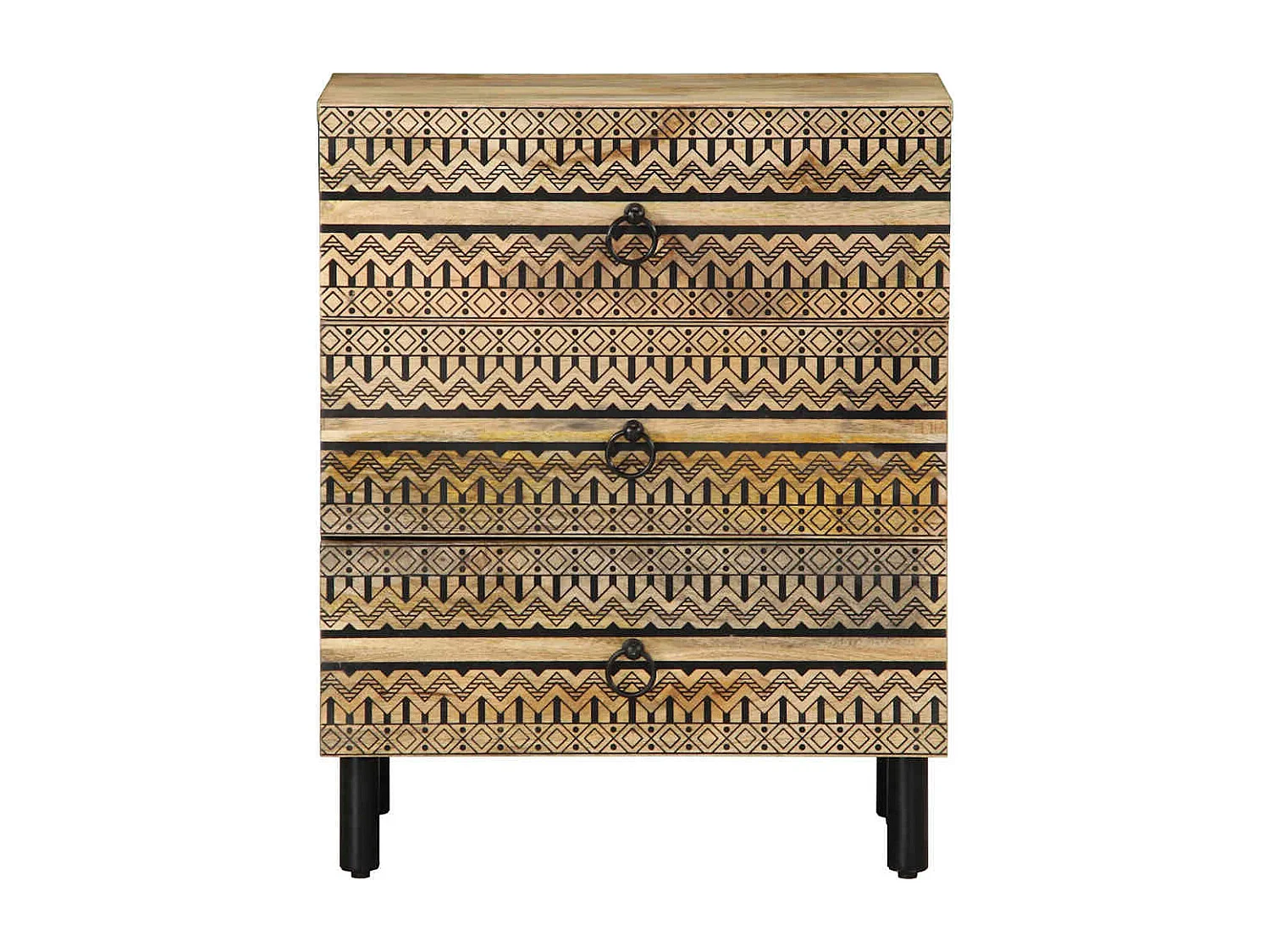 Mesita de noche | Mesilla de noche madera maciza de mango rugosa negro 50x33x62 cm