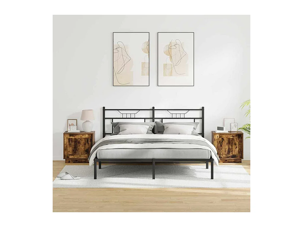 Mesita de Noche | Armario de Noche 2 uds Roble ahumado 44x34.5x45 cm