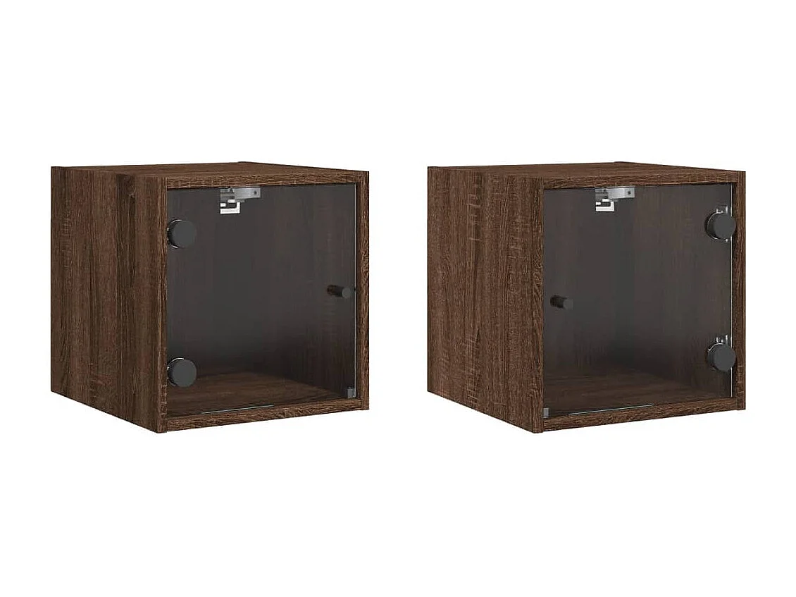 Mesitas de noche | Mesilla de noche con puertas vidrio 2 uds roble marrón 35x37x35 cm