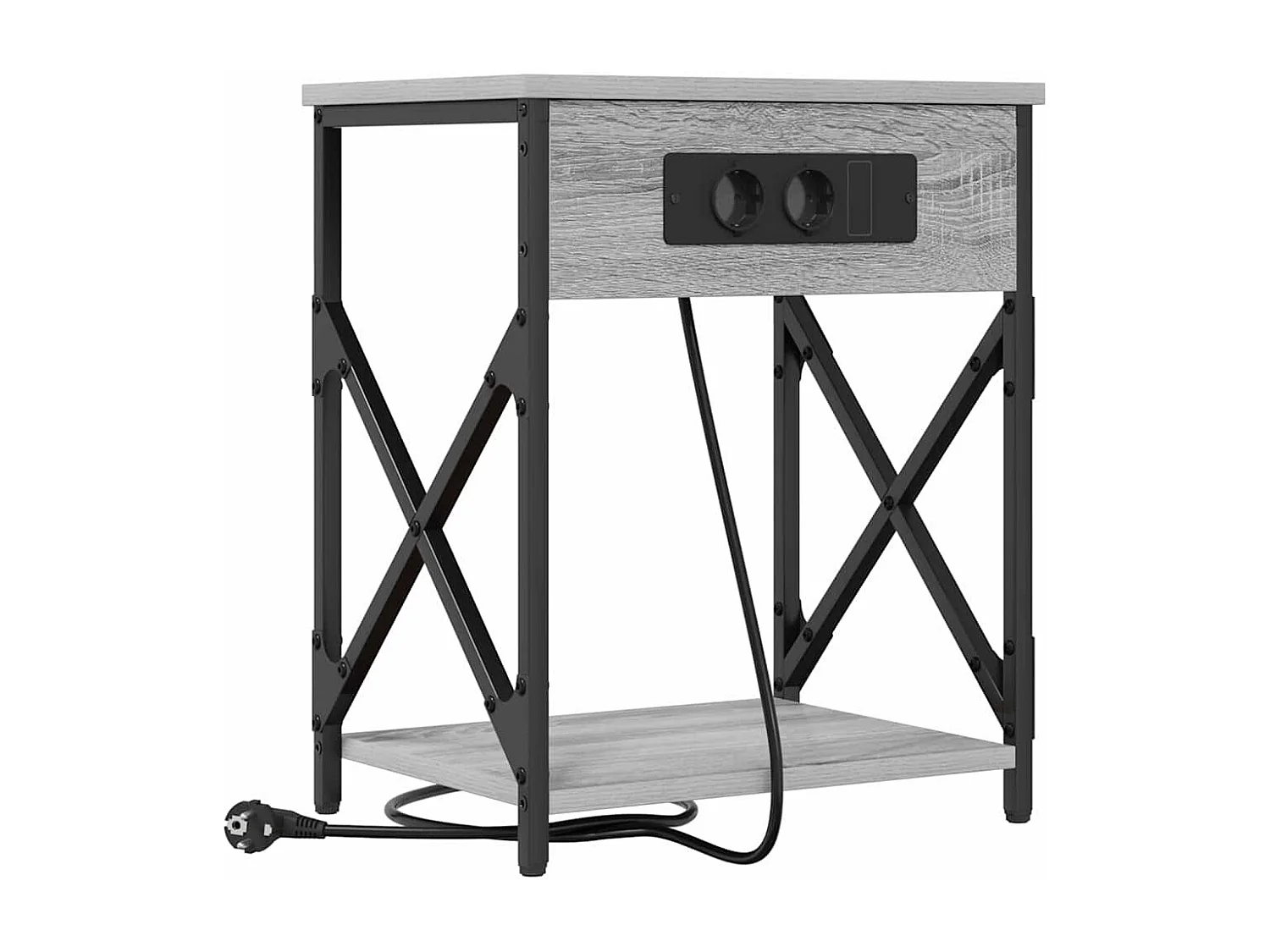 Mesita de Noche | Mesa auxiliar con Estación de Carga Gris sonoma